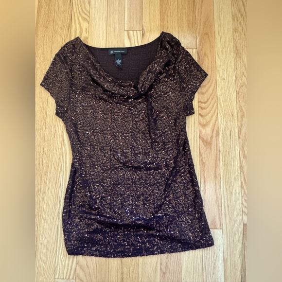 INC Brown Glitter Cowl Neck Top, Size M. - Picture 1 of 3